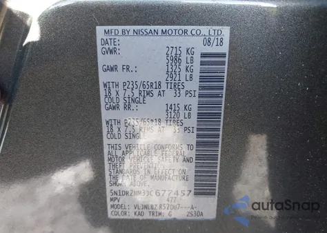 2018 Nissan Pathfinder S z USA, uszkodzony, nr VIN 5N1DR2MM3JC677457